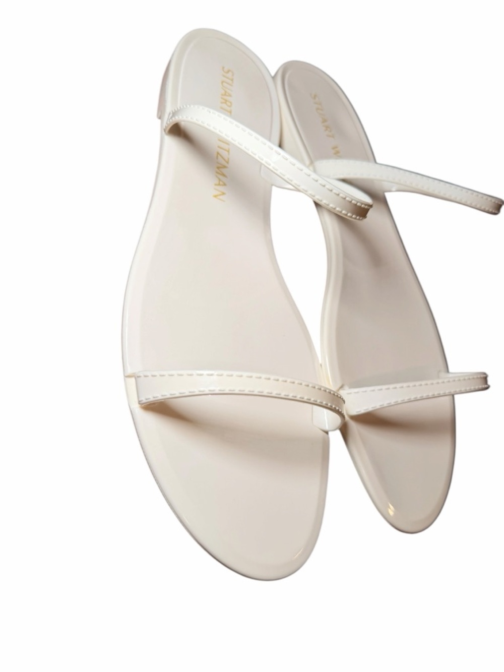 Stuart Weitzman Sawyer Jelly Sandals Sz 11 White Minimal Strappy Flat Slide - Picture 3 of 11